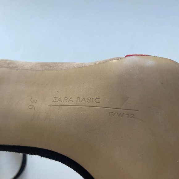 Zara Red Black Tan Suede Colorblock Pointed Heel Strap Sz 6 - Picture 5 of 12